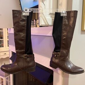 VINTAGE Y2K Rampage Tall Riding Knee Buckle Short Block Heel Boots
